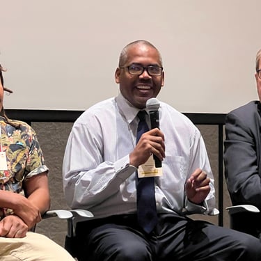 A founder speaking on a panel at a SuperCrowd event